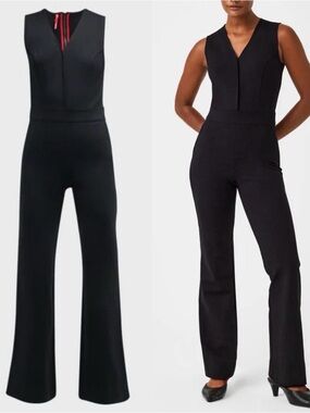 Spanx Sleeveless Black Jumpsuit with Flared Leg Size Large Petite